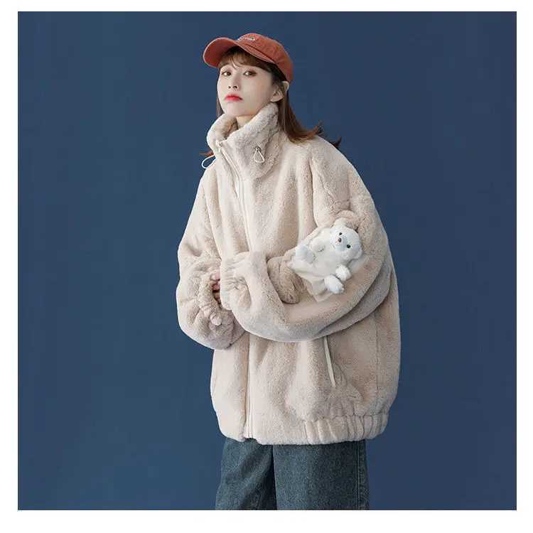 Autumn Winter New Foreign Style Lamb Wool Plus Velvet Cotton Coat for Womens Age Reduction New Sweet and Warm Non-padded CoatX241018