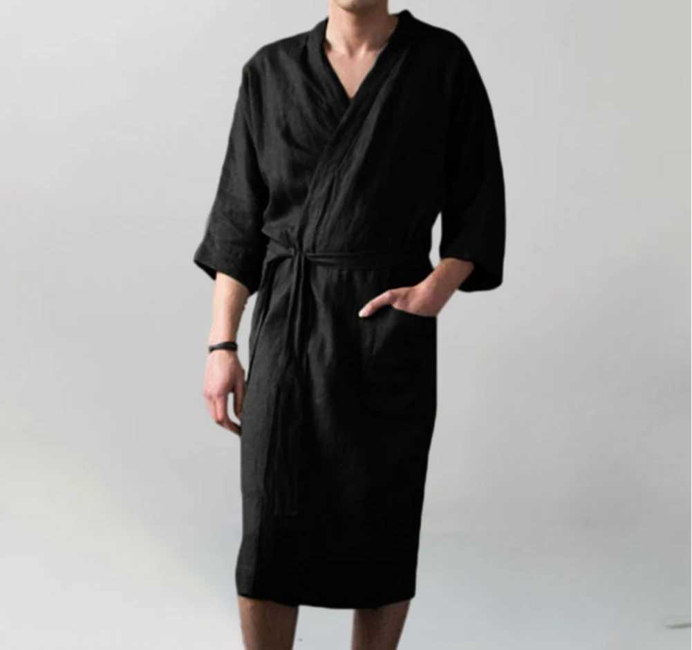 Mens Nightgown Cotton And Linen Robes New Spring Autumn Japanese Kimono Nightgown Homewear Bath Steamed Clothes bathrobeXJ241018