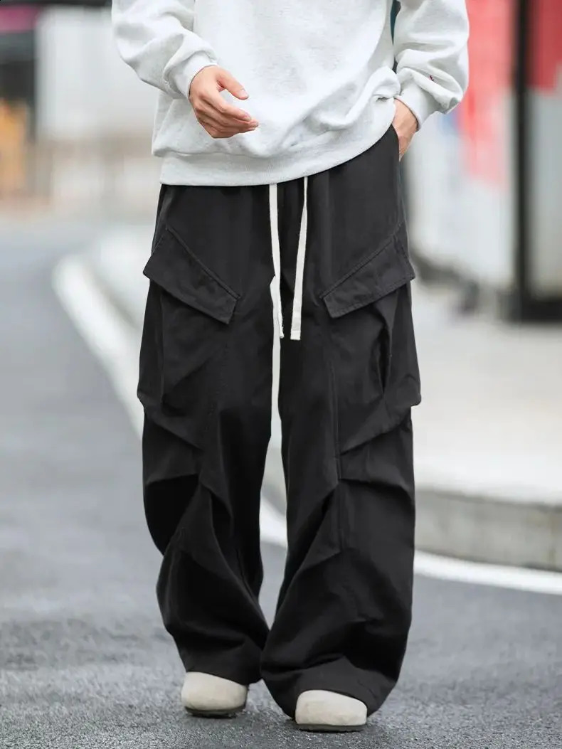 Multi-pocket Workwear Casual Pants Mens Autumn Winter Straight American Retro Doing Old Pleated Stereoscopic Trousers 241010