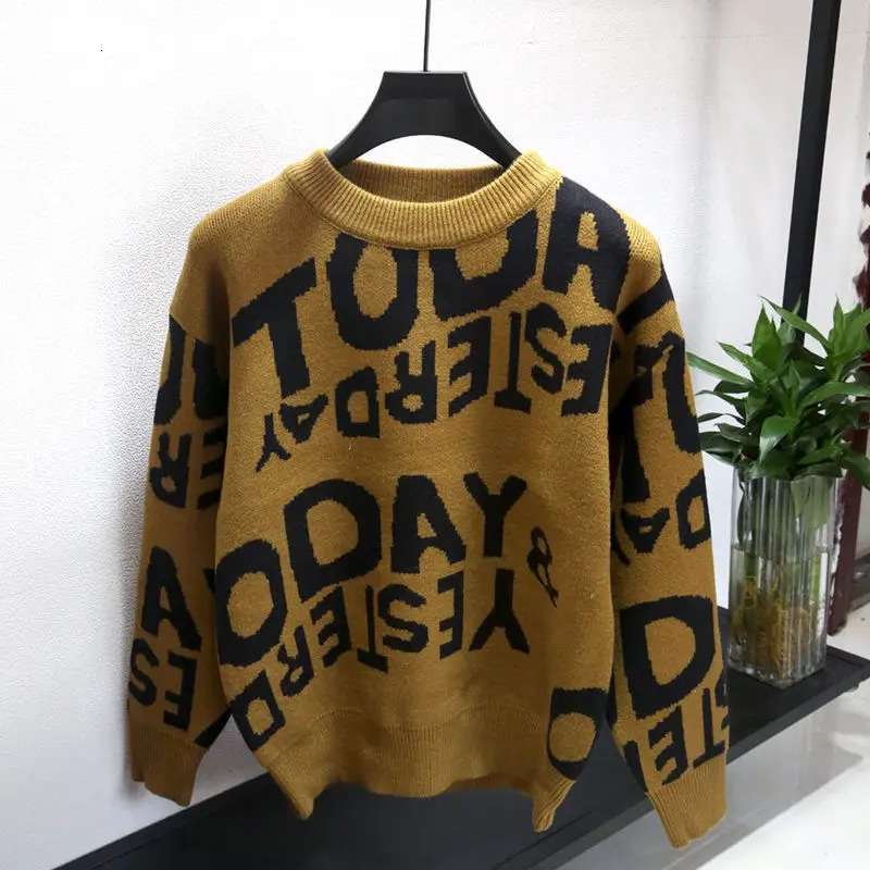 Fashion ONeck Long Sleeve Casual Letter Sweaters Mens Clothing Autumn Winter Loose Korean Pullovers Punk Tops 241018