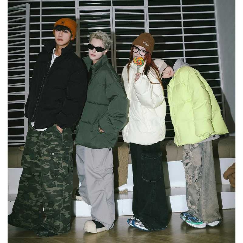 Harajuku Y2k Men Warm Parkas Winter Coat Solid Color Cotton Oversize Male Winter Jackets Windbreaker Padded Coat Woman Parkas LX241018
