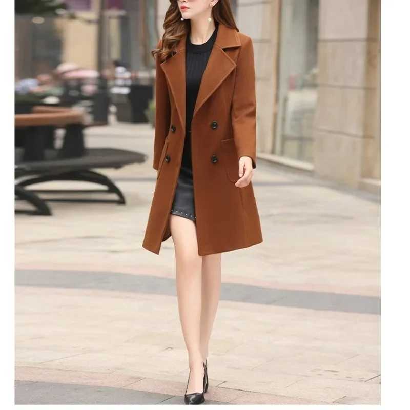 TPJB Women Woolen Coat Autumn Winter New Korean Slim Fit Mid-long Woolen Coat Elegant Women Woolen Coat Abrigos Mujer InviernoX241009