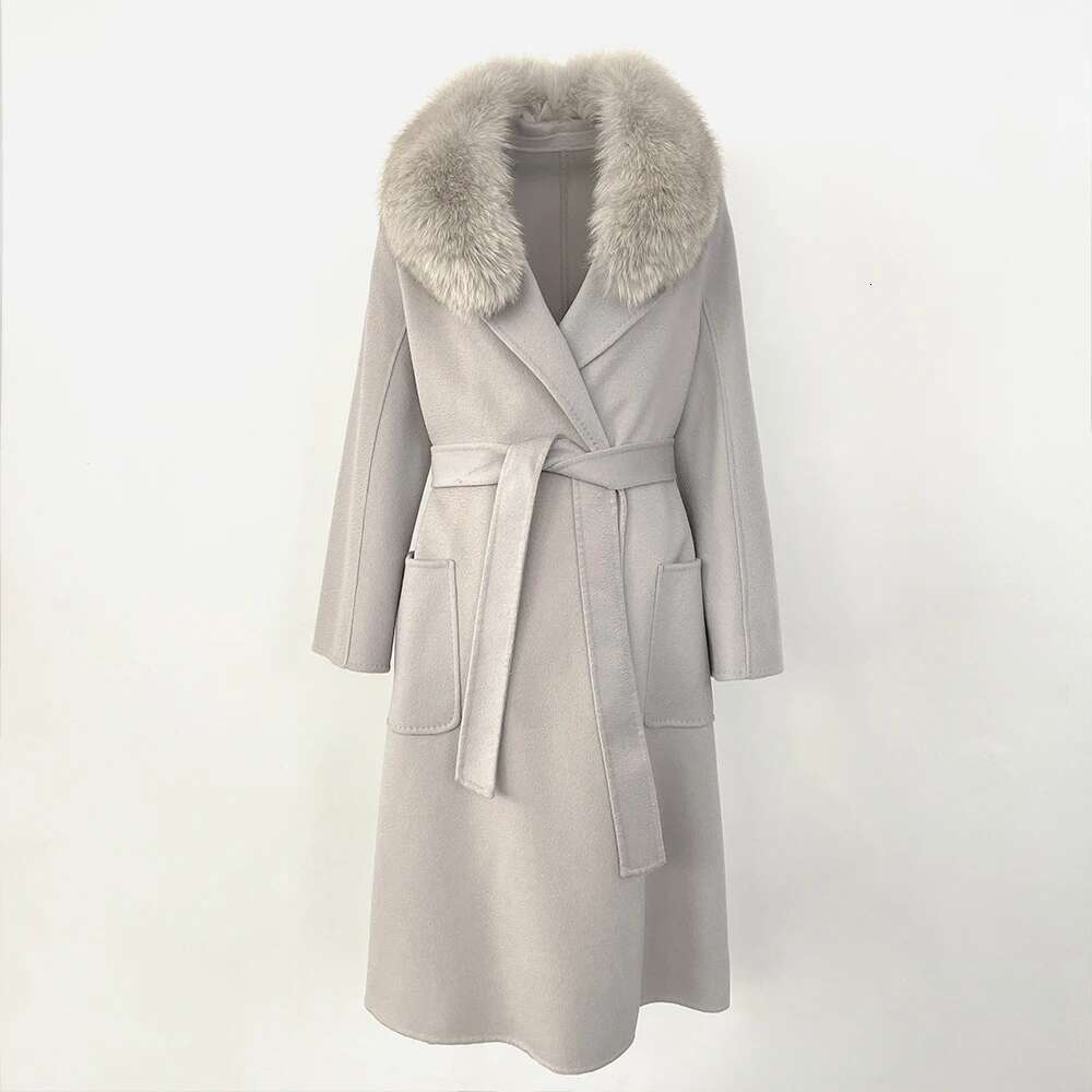 Clothes For Lady Long Coat Natural Real Fox Fur Jacket Winter Wool Woolen Ladies Handmade Women Warm Outerwear 2024 Casual