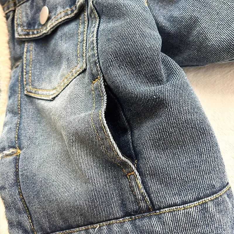 Womens mens jacket autumn and winter with cashmere thick jeans jacket childrens clothing warm and fashionable baby denim jacket 2-10Y M241018