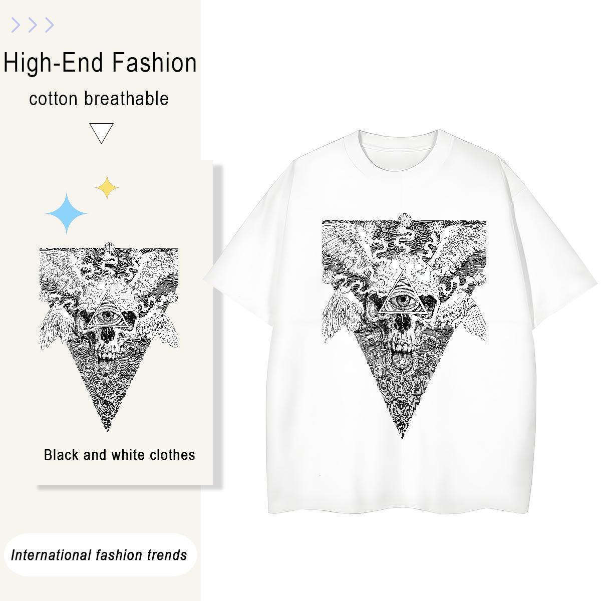 Casual New T Shirts Women 100% Cotton 230g Breathable High Street Hip Hop eye of the devil Unisex Tshirts Loose Anime Tops Shirt