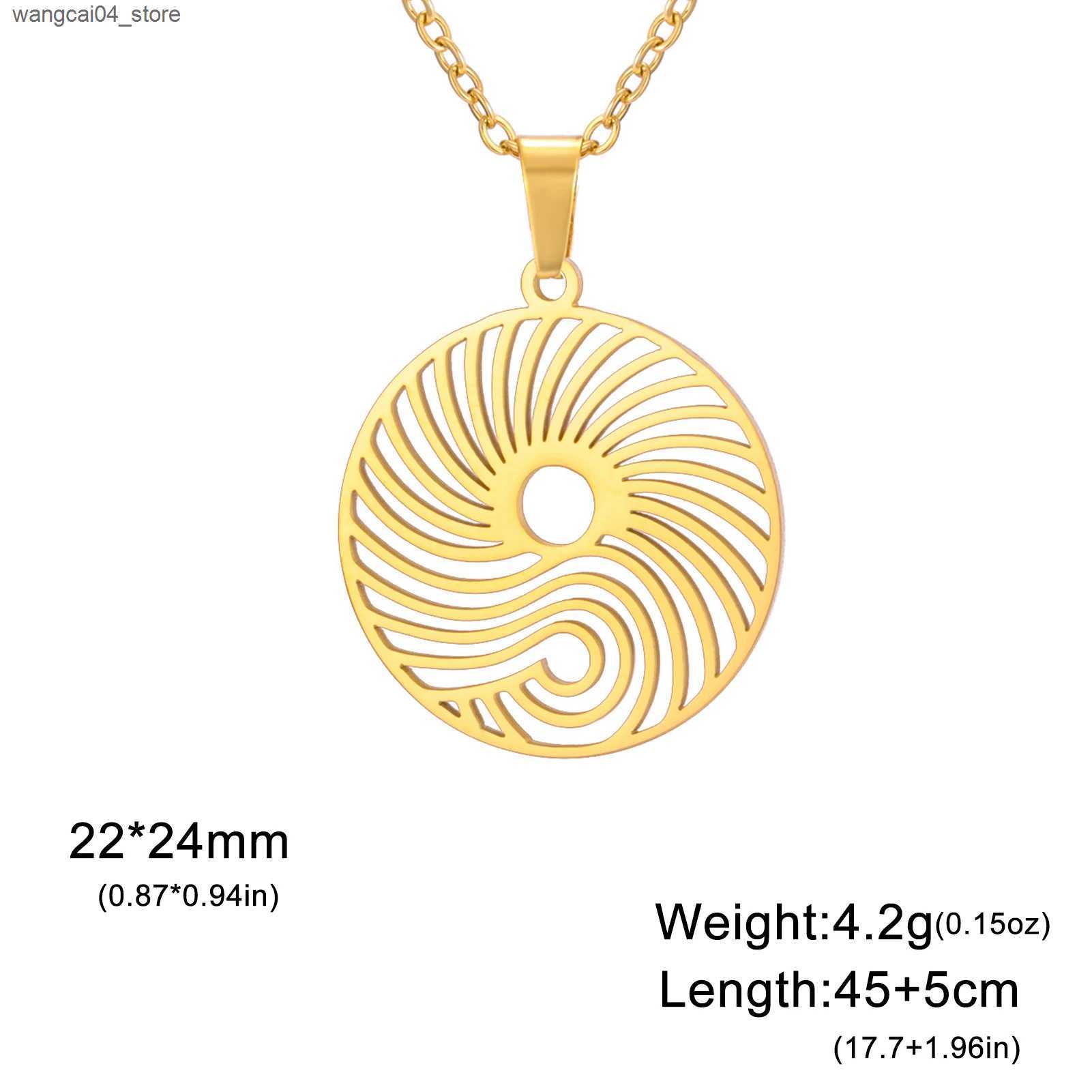 Chokers Cazador stainless steel sun wave hollow circular pendant necklace womens spiral rotating necklace jewelry birthday gift 2024 trend L240910
