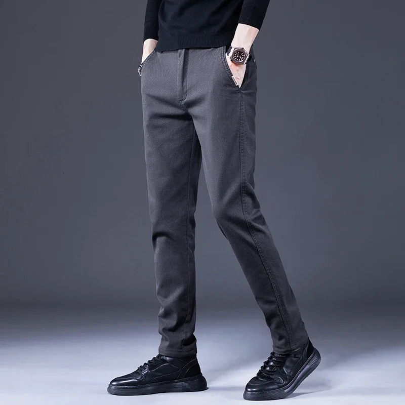 Autumn Classic Mens Clothes Business Casual Pants Fashion Elastic Straight Slim Trousers Male Coffee Gray 241018