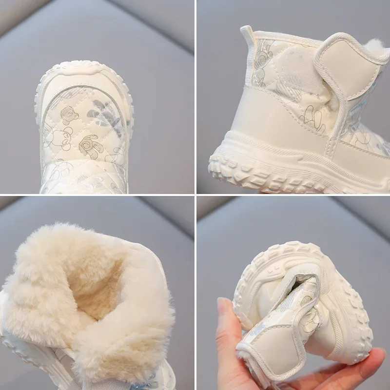 Boots 2024 Winter New Childrens Snow Boots for Girls Soft Warm Short Boots Thick Fur Princess Shoes Retro Cotton Shoes Baby Boots H241018