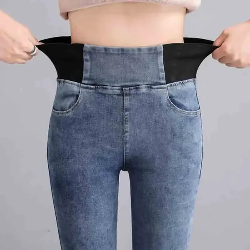 Korean High Waist Pencil Jean Plus Size 38 Retro Stretch Skinny Vaqueros 92102cm Slim Denim Pants Casual Leggings Jeansy 241007