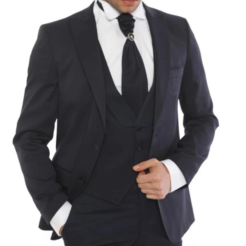Black Wedding Tuxedos For Groomsmen Formal Business American Men Suits Slim Fit 3 Piece Male Fashion Jacket With Vest Pants