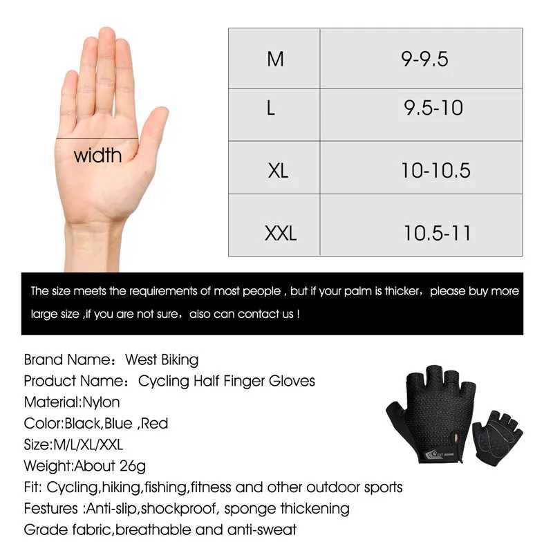 Western style bicycle half finger gloves outdoor bicycle anti slip and sweat proof mens half finger gloves breathable and shockproof glovesW241018
