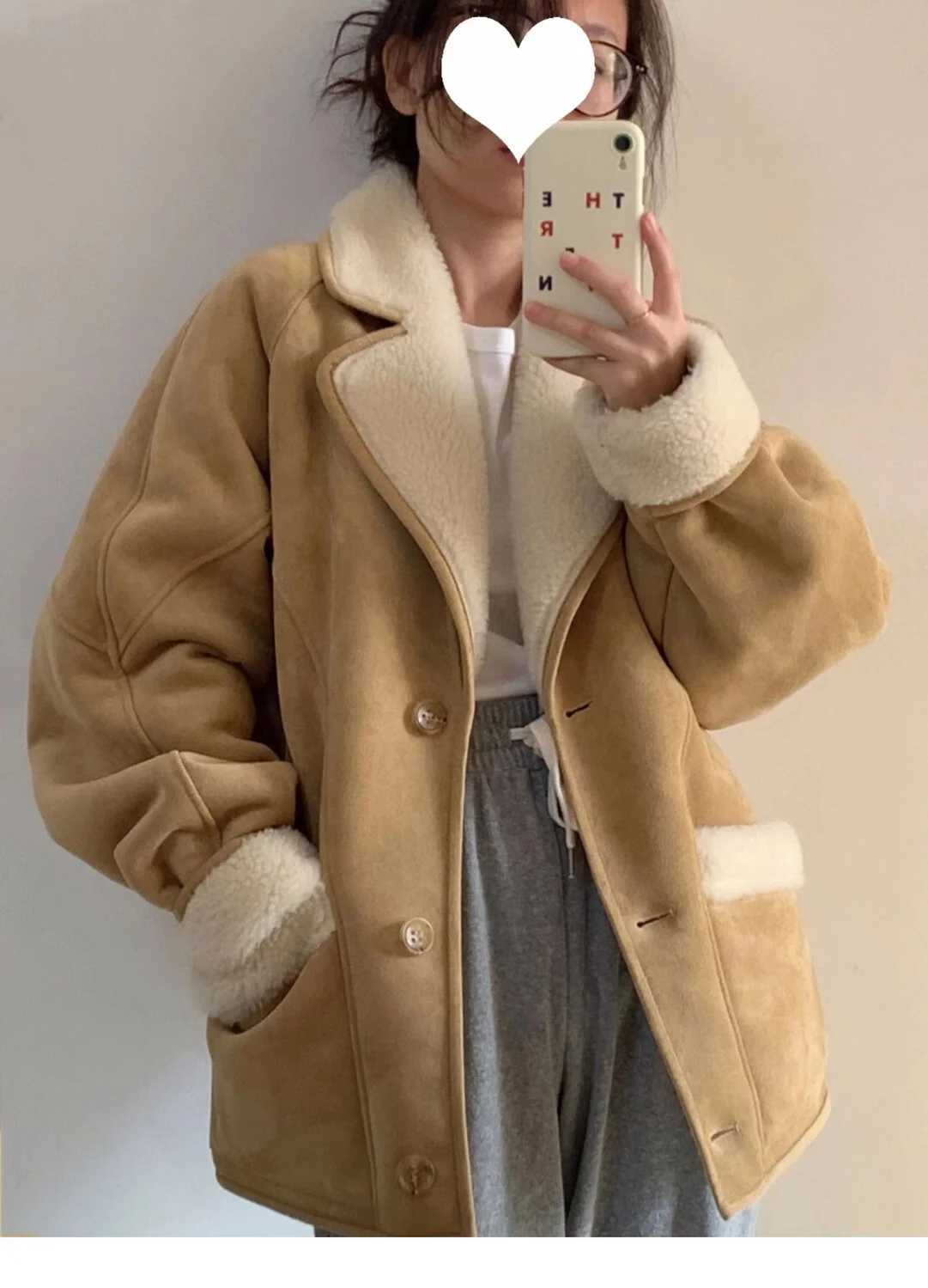 2024 Winter Versatile Warm Thick Lamb Wool Short Coat for Women Winter New Elegant Trendy Fashionable Simple Womens Coat TopX241018