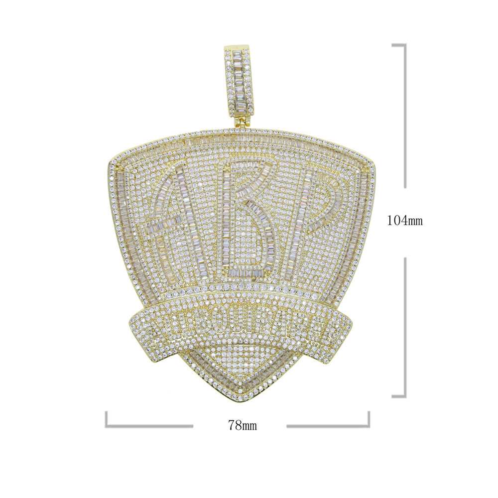 Hip Hop Letters Shield Pendant Necklace with 15mm Cuban Chain TopBling 5A Zircon 18k Gold Plated Mens Jewelry