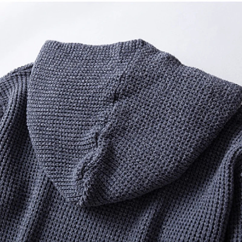 Mens Streetwear Knit Hooded Cardigan Buttondown Long Sleeve Sweater Knitwear Retro Loose Thickened Leisure Hoodie 241018