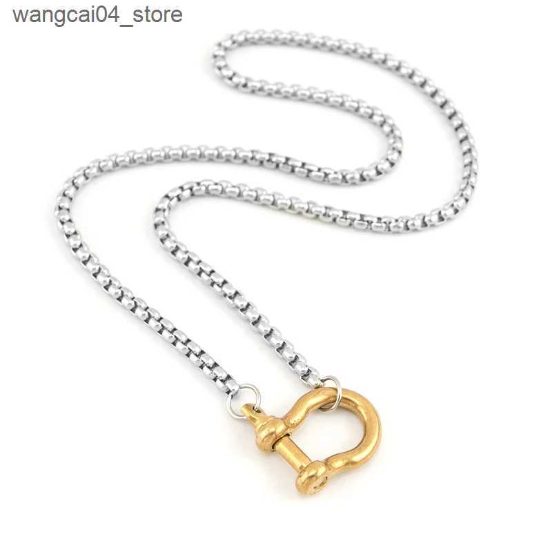 Chokers Stainless steel horseshoe charm necklace womens Rolo box chain gold necklace mens jewelry L240910
