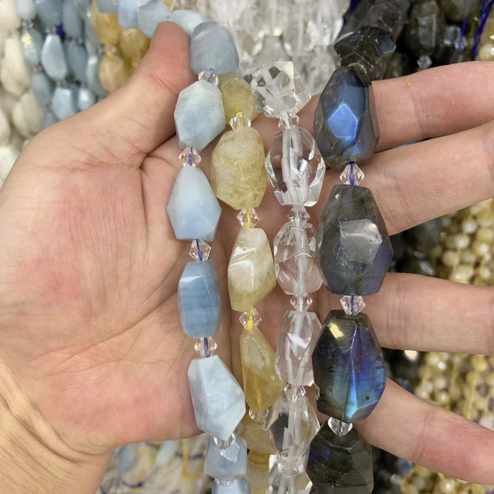 Natural Labrador Sea Blue Gem Hand Cut Face IRREGULAR Loose Bead DIY Bracelet Necklace for Jewelry Making Accessories 241017
