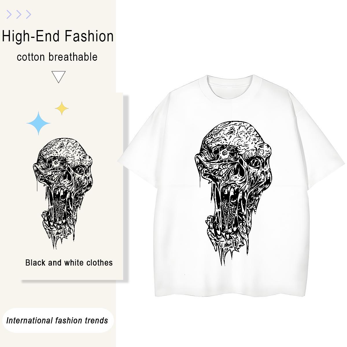Custom T shirt 100% Cotton 230g Round Neck Short Sleeve Home Outdoor skull Women Tshirts Brand Cartoon Anime Polos