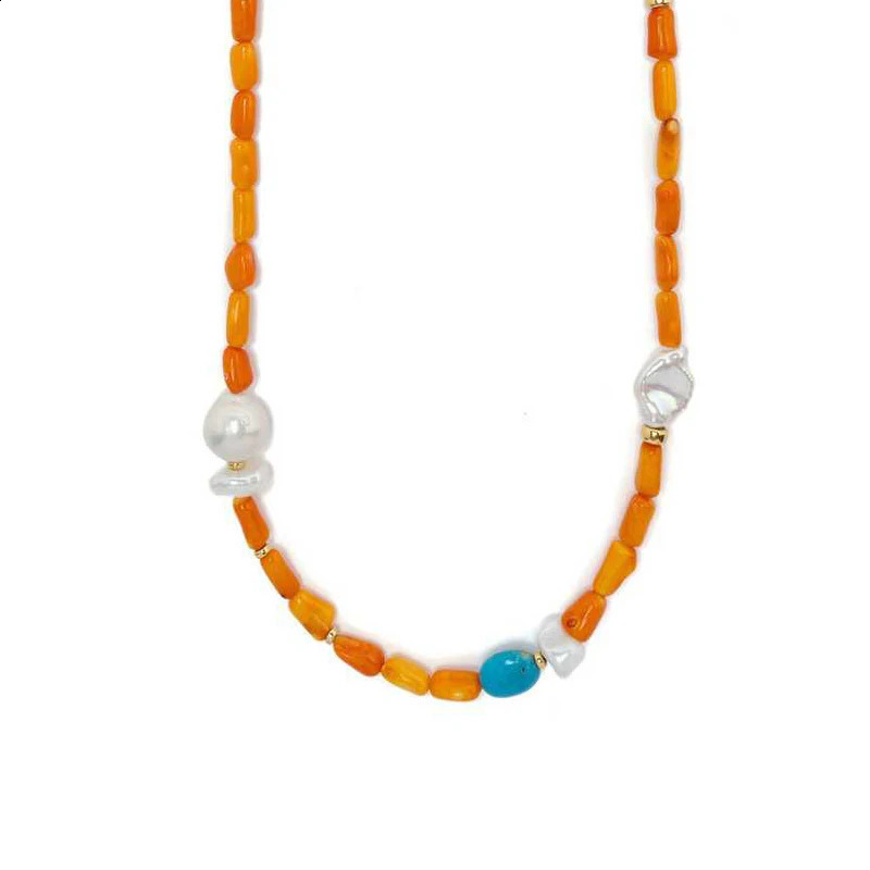 Creative Irregular Blue Stone Natural Freshwater Pearl Bead Necklace Bohemian Exquisite Womens Party Beach Long Jewelry 241018