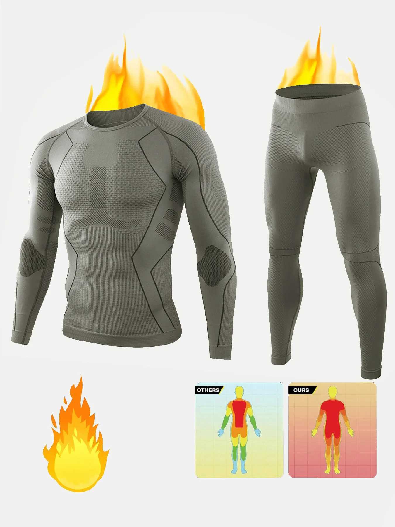 Mens Thermal Underwear 2piece mens thermal underwear set quick drying long sleeved top comfortable high elasticity breathable and tight fitting suit Y