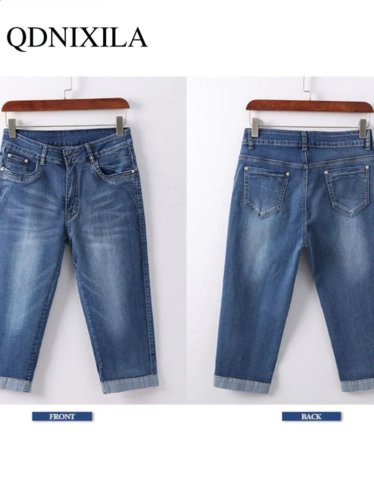 Womans Jeans Black Denim Pants Ladies Cropped Trousers Skinny Knee Length Jean Elastic High Waist Mom Oversize 241007