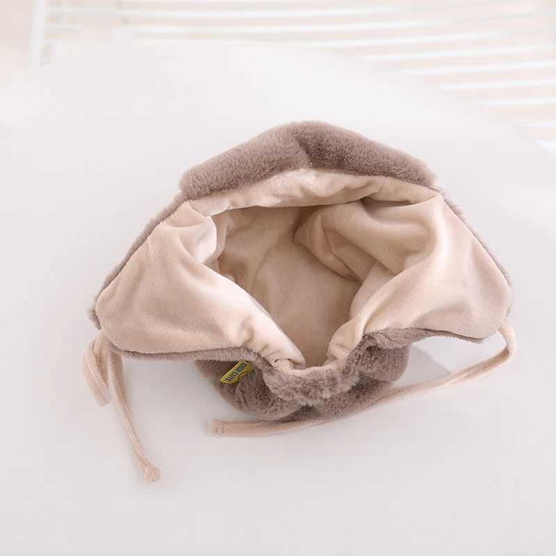Cute Bear Baby Ear Protection Beanies Infant Plush Earflaps Cap Soft Furry Winter Warm Hat Kids Girl Boy Soild Bonnet Fit 8M-3Y LX241018