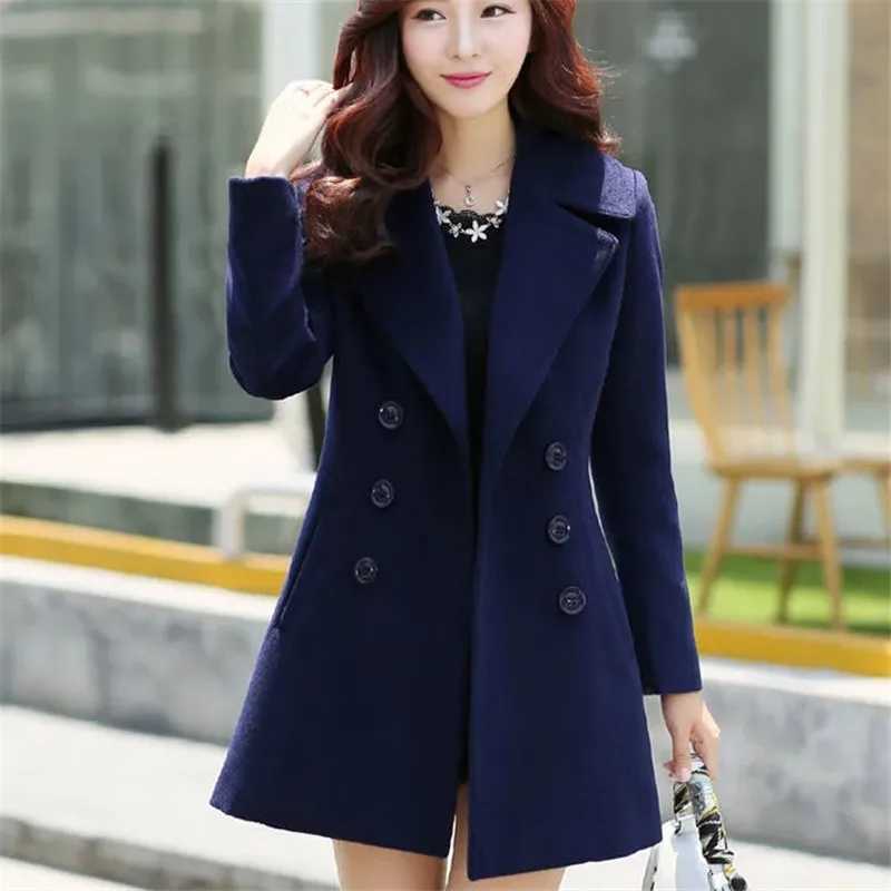 Autumn Winter New Women Mid-Length Woolen Coat Solid Color Double Breasted Slim Wool Jacket Korean Elegant Female Outerwear B214X241009