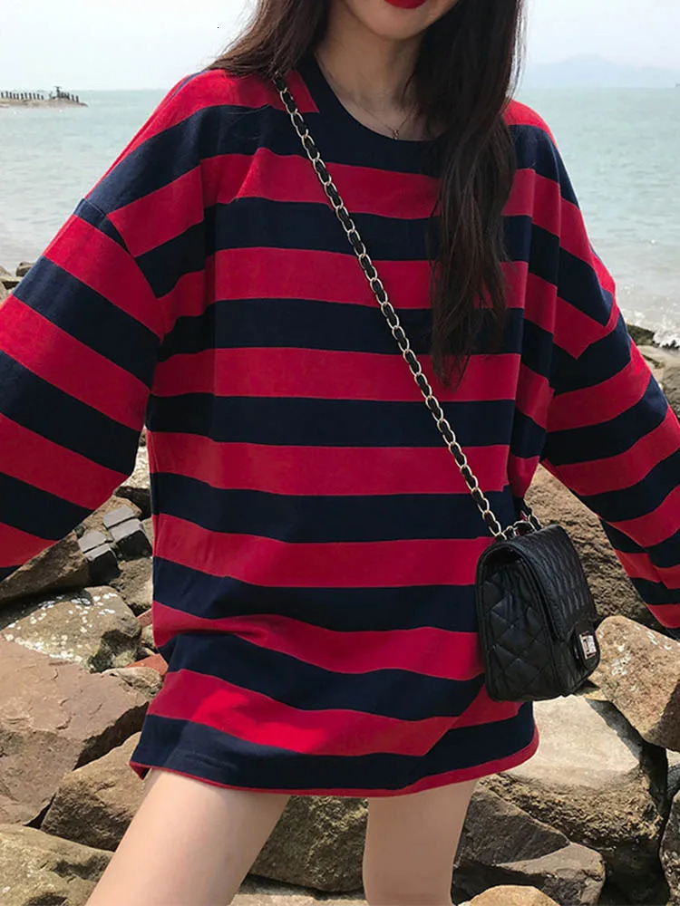 Striped Shirt Streetwear Harajuku Couple Tops Female Long Sleeve Gothic Shirts Spring Woman Tshirt Vintage Blouse 241018