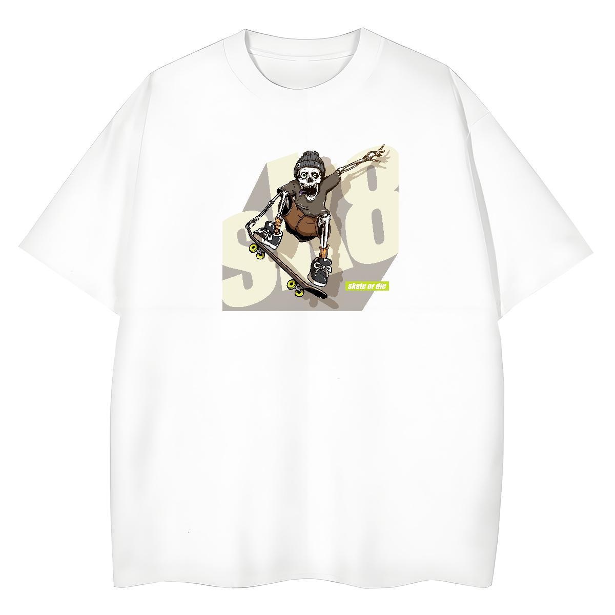 New T-Shirts 230g Pure Cotton Round Neck Short Sleeve Casual Sport skull Women Tees 5A Anime Tees Shirts