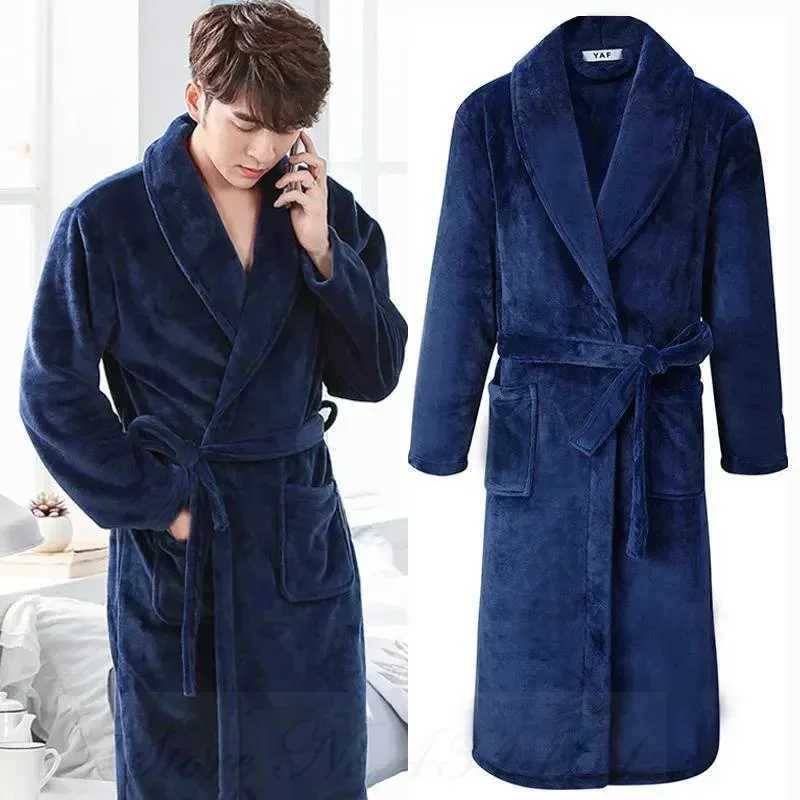 PLUS SIZE Thick Flannel Men Robe Couple Sleepwear Kimono BathRobe Gown Warm Nightwear Loose Coral Fleece Home Clothes LoungewearXJ241018