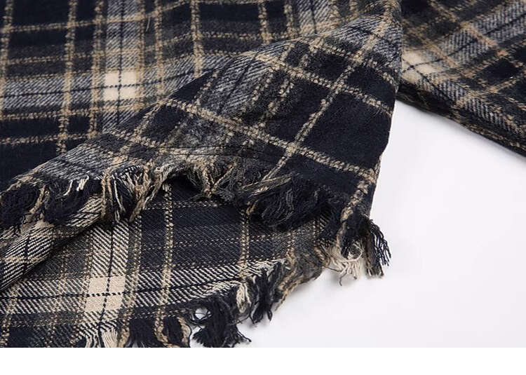 shanshi Men's shirts shanshi Men's shirts American plaid fringed design long sleeved men's trendy brand loose casual high street niche 