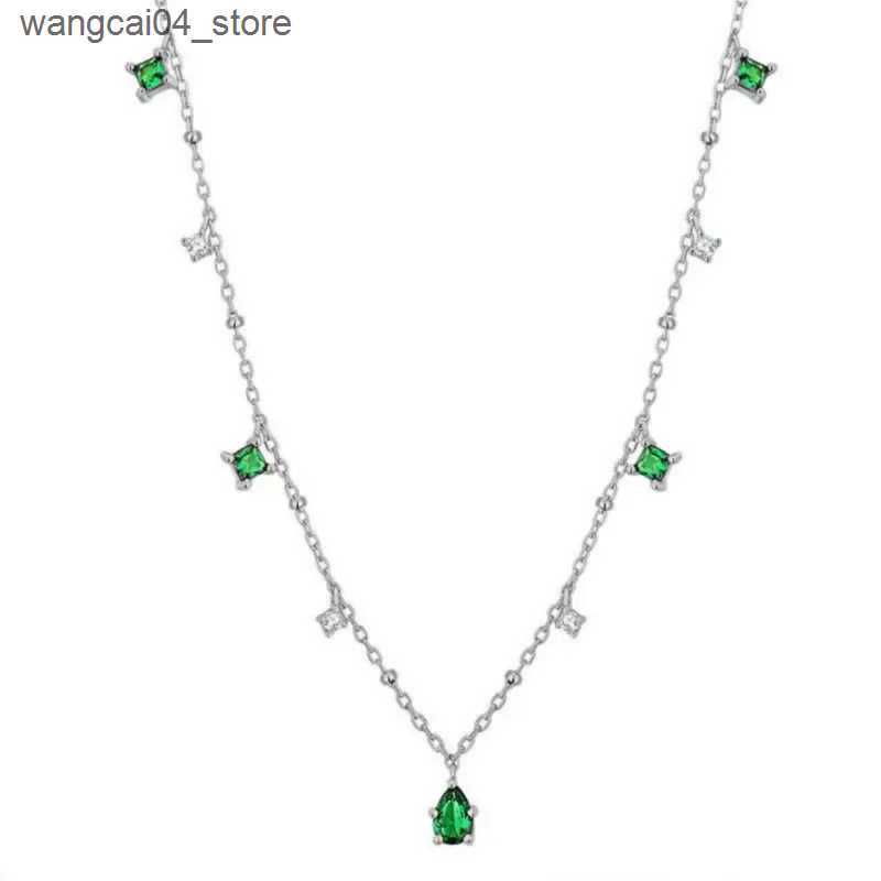 Chokers 925 sterling silver green zirconia pendant necklace charming high-quality sparkling suffocating party gift womens fashion jewelry L240910