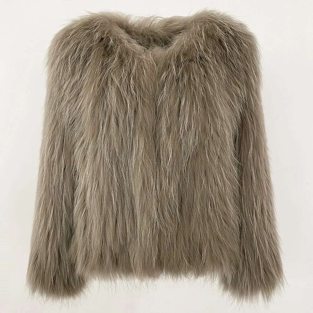 Real Raccoon Double-Side Knitted Thicken Natural Fur Jacket Long Sleeve V-Neck Winter Coat Women