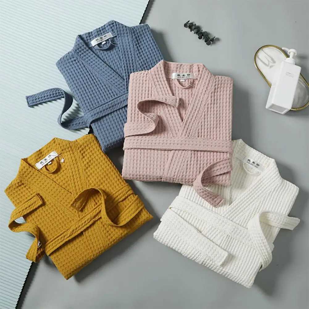 Unisex Nightgown V Neck Lace-up Waist Loose Long Sleeve Pockets Solid Color Sleepwear Spring Towel Bathrobe Shower Gown PajamasXJ241018