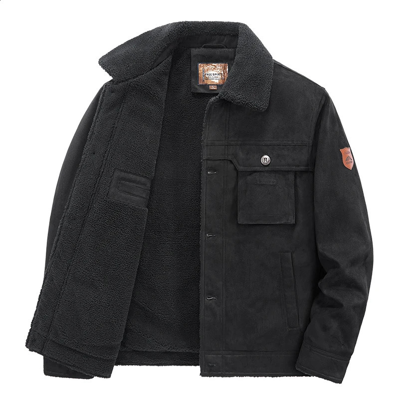 Supuscreat autumn warm mens Suede jacket windproof machine park thick wool jacket mens windproof jacket 241007