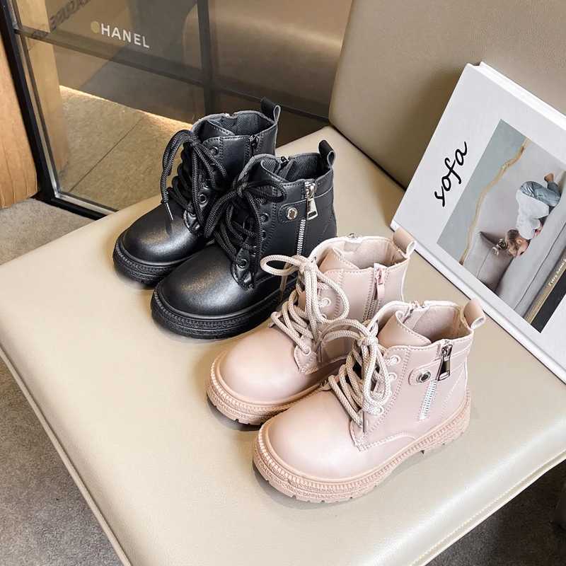 Boots Girls Ankle Boot Spring Autumn Breathable Childrens Fashion Boots Kids Black Shorts Leather Boots Side Zipper 2024 New H241018