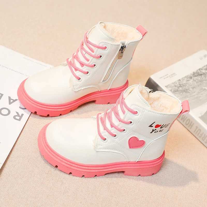 Boots Girls Fashion Leather Boots Kids Swt Princess Boots Fashion Children Ankle Boots Non-slip All Match 2024 Winter New H241018