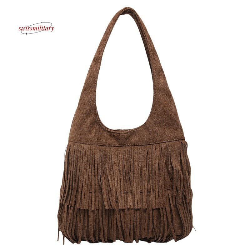 American matte tassel shoulder 2024 large capacity tote bag, vacation style bohemian armpit bag #30