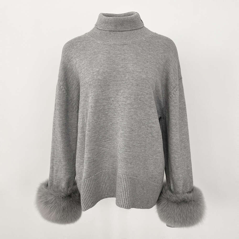 New Fashion Real Fox Coat 2024 Sweater Women Autumn Winter Sleeves Slim Fit Sweaters Fur Knitwear Pull Femme Vinage