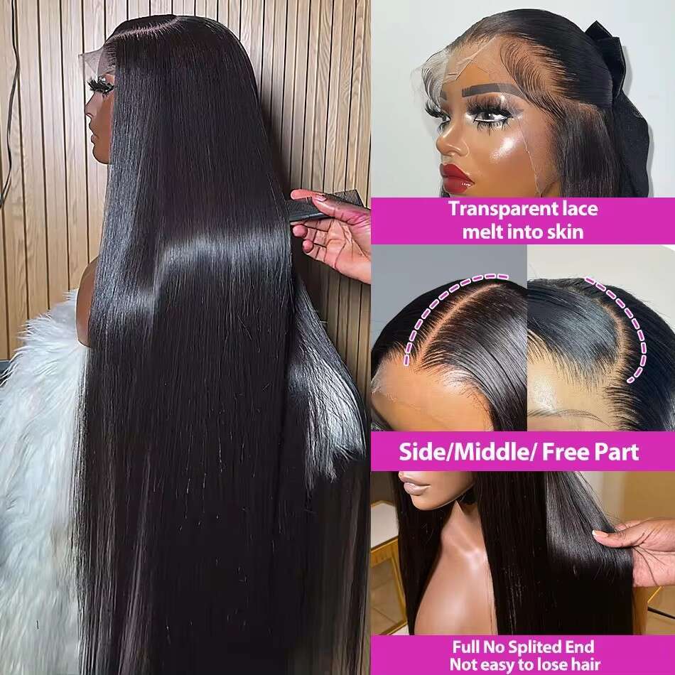 Wigirl 30 Inch Bone Straight Transparent 13x6 Frontal Human Hair Wigs 220% Brazilian Remy 13x4 Lace Front Wig For Women