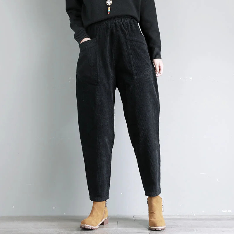 Loose Harem Pants for Women Corduroy Baggy Woman Trousers Wide Leg Black High Quality Trends 2024 Aesthetic Slacks Original G 241009