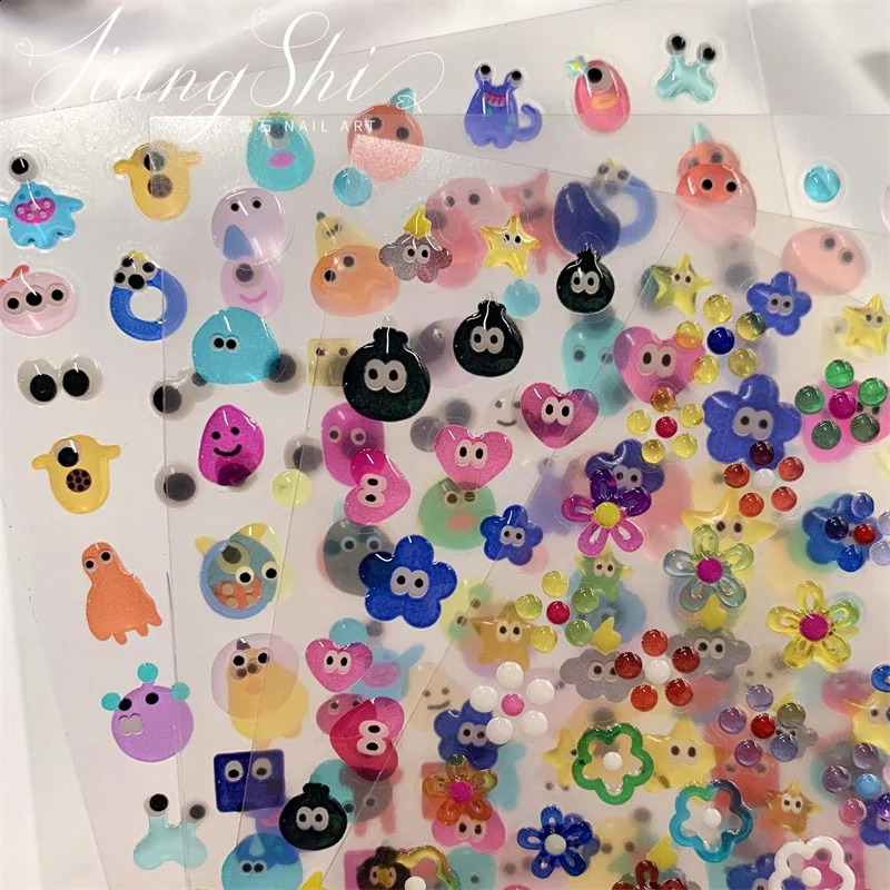 5/8/10PCS Jelly Nail Stickers Patch Cartoon Color Nail Sticker Pack Cute Nail Stickers Nail Art Decorations 241017