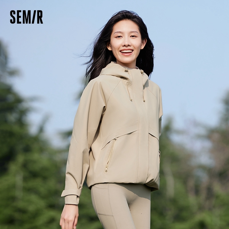 Semir Women Mid-Length Sleeves Loose-Fit Waterproof Oil-Resistant Stain-Resistant 2024 New Autumn Hooded Jacket