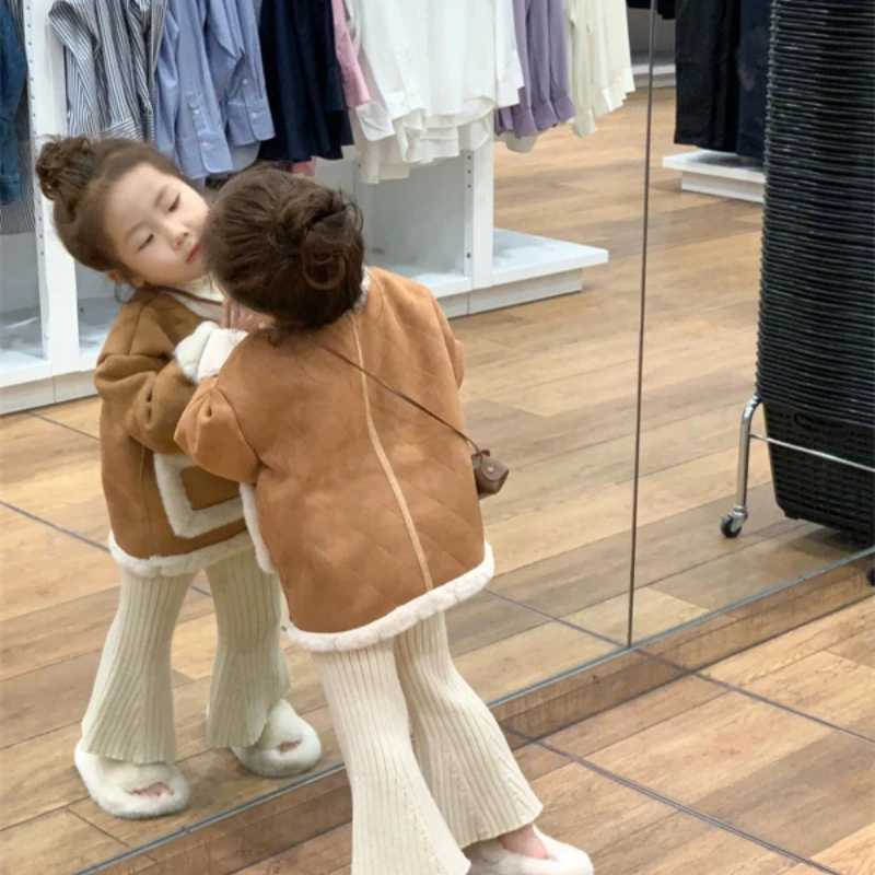 Girls outerwear jacket winter cotton windproof casual warm thick velvet youth sports gift childrens clothing M241018
