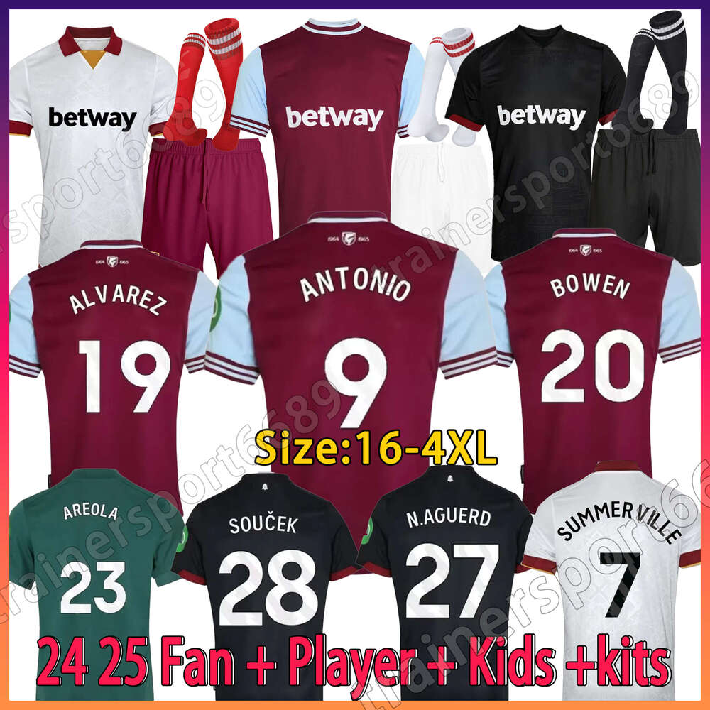 XXXL 4XL BOWEN 24 25 Soccer Jerseys RODRIGUEZ 2024 2025 HAMS ANTONIO PROWSE L. PAQUETA ZOUMA Fans Player Version Football Shirts SOUCEK KUDUS Men Kids kits socks