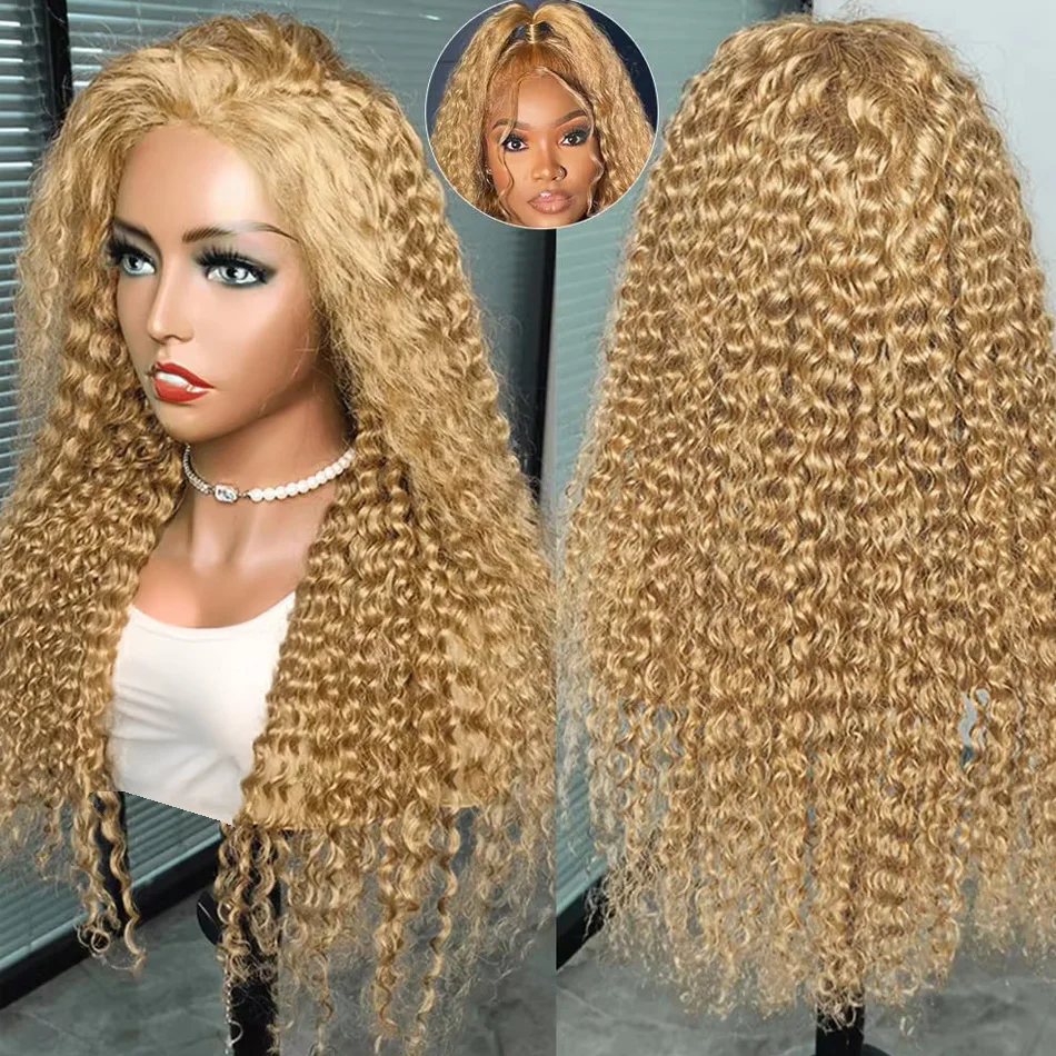 Brazilian Deep Wave Honey Blonde Human Hair Wig transparent HD Lace Front Wigs 27 Highlight Colored Curly Human Hair 13x4 Lace Frontal Wigs