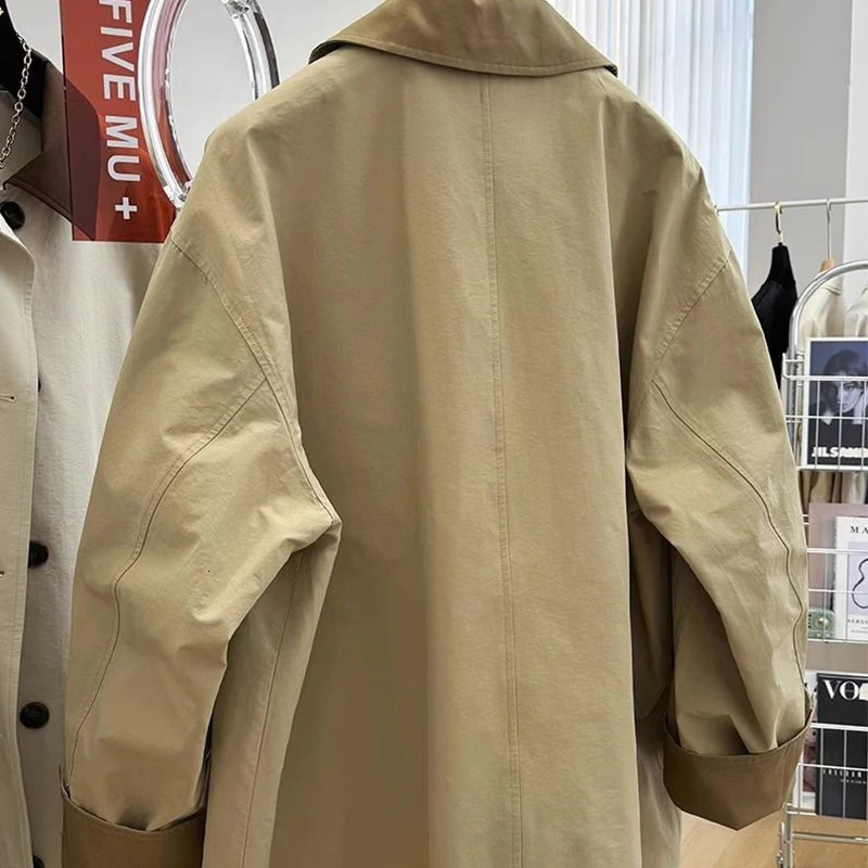 Highend Chic Contrasting Color Lapel Midlength Casual Windbreaker Spring Autumn Thin Korean High Street Workwear Jacket 241018