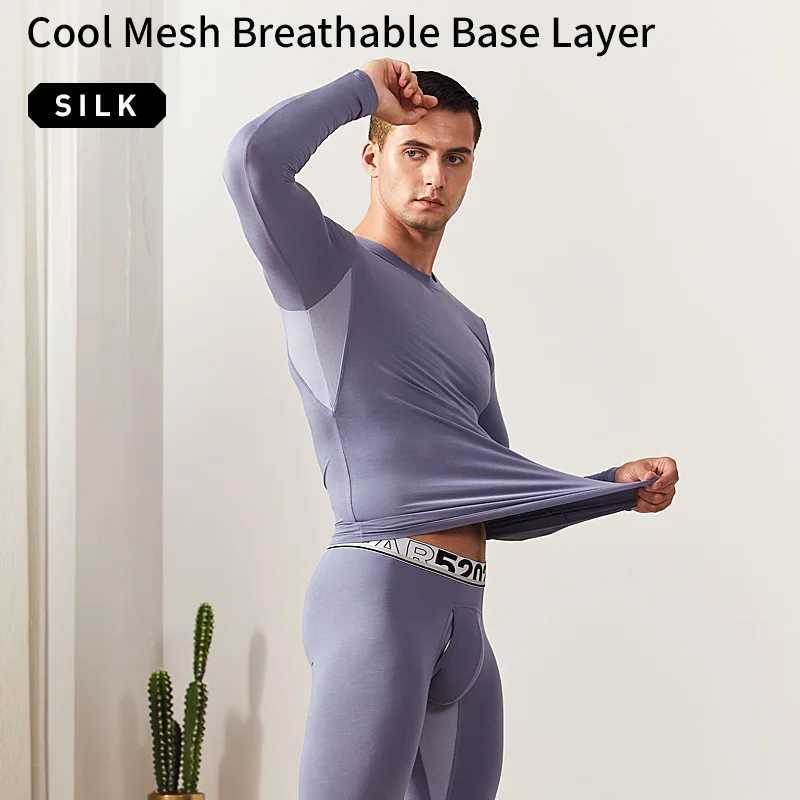 Mens Thermal Underwear 52025 Men Thermal Underwear Silk Mesh Breathable Underwear Soft Premium Comfortable Base Layer Antibacterial Mesh Men Therma Y2