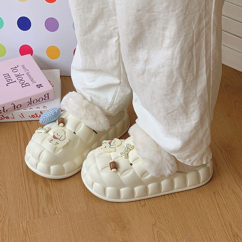 2024 Cute Detachable Plush Slippers: Warm EVA & Cotton Mop Slippers