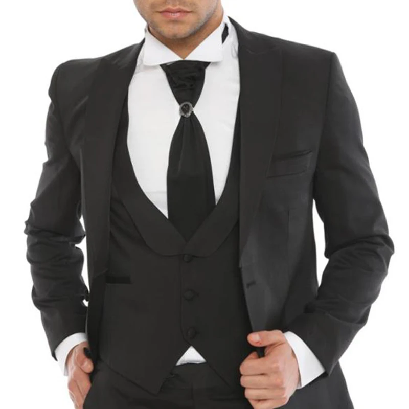 Black Wedding Tuxedos For Groomsmen Formal Business American Men Suits Slim Fit 3 Piece Male Fashion Jacket With Vest Pants