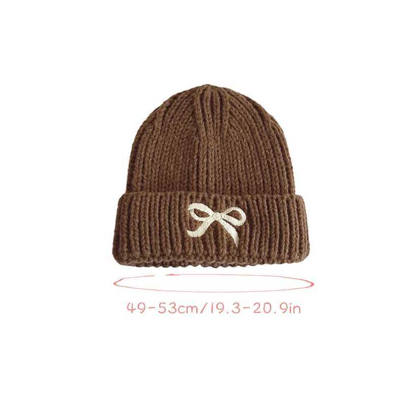 Korean Bow Embroidery Baby Knit Pullover Hats Autumn Winter Soft Woolen Warm Beanies for Boy Girl Outdoor Anti-Cold Kids Bonnets LX241018